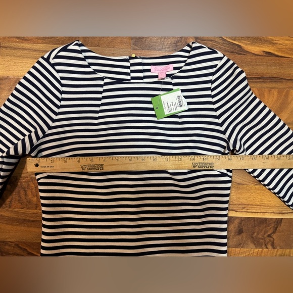 Lilly Pulitzer Charlene Dress S Navy White Ottoman Stripe Pockets Gold Buttons - Picture 5 of 10